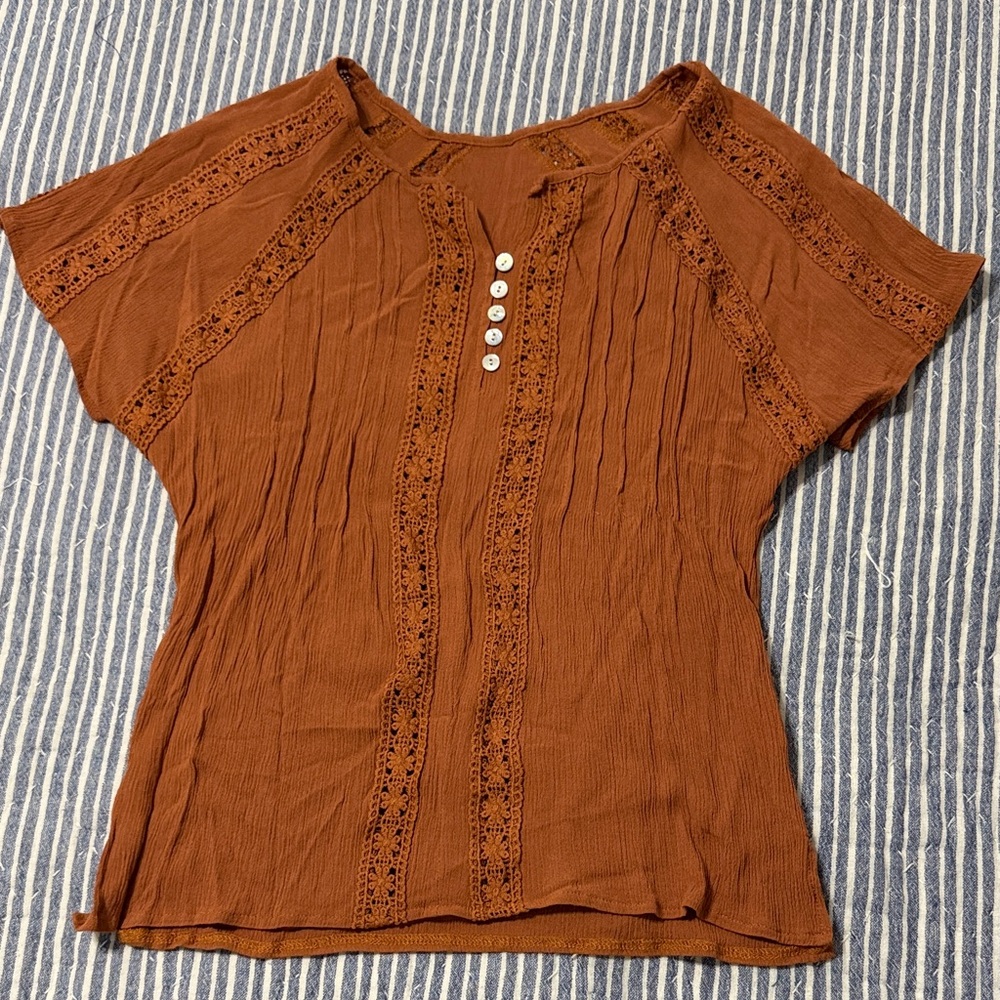 Women's Brown Lace Detail Top
